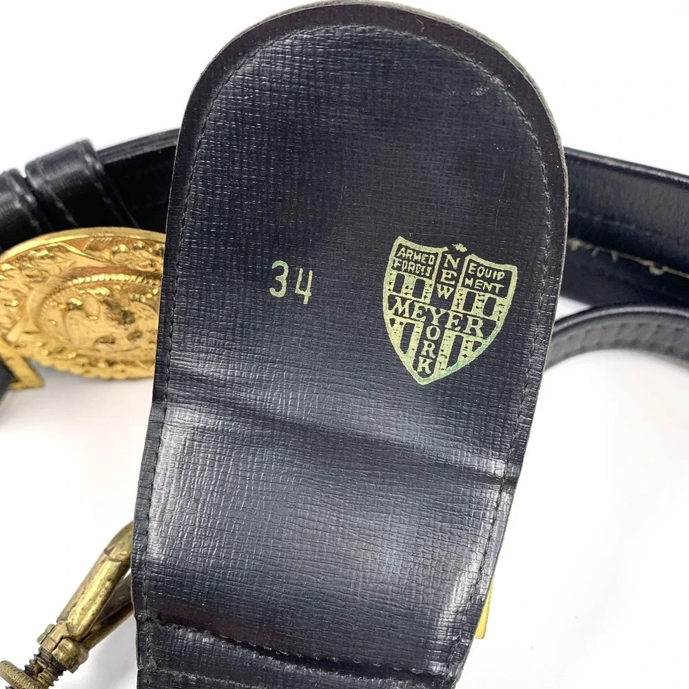 Vintage US Navy Officers Sword Belt & Buckle w/ Hangers Size 34 N.S. Meyer NY